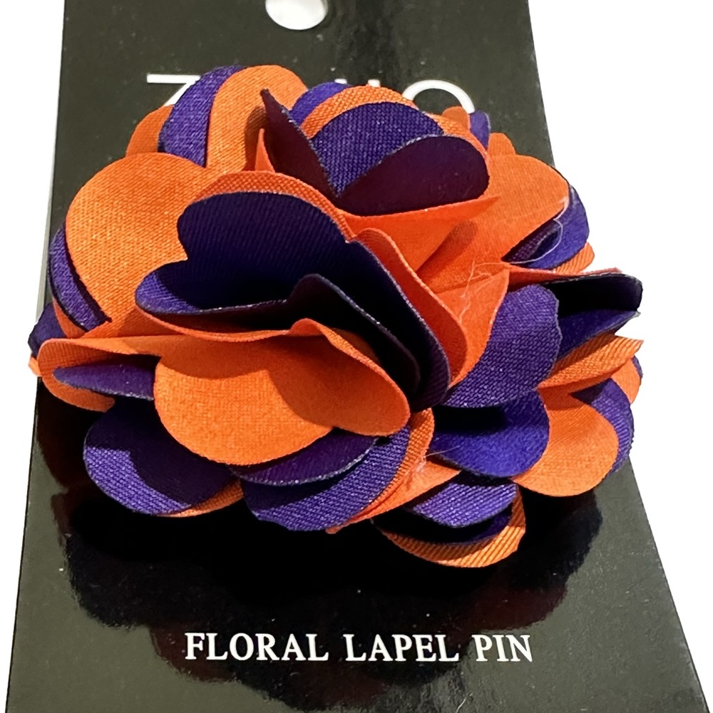 Zenio Men's Floral Lapel Pin Orange Purple Flower 100% Microfiber Fabric
